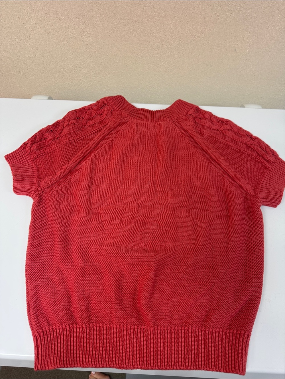 Red Cable-Knit Short-Sleeve Sweater - Picture 3 of 3